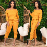 Sexy One Shoulder Long Sleeve Bandage Loose Long Pants One-Piece Nightclub Clothes K2050