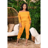 Sexy One Shoulder Long Sleeve Bandage Loose Long Pants One-Piece Nightclub Clothes K2050