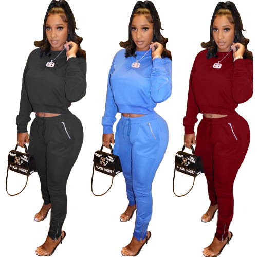 Fashion casual zipper pocket sports two-piece suit OMY8089
