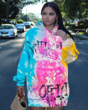 Street fashion printed hooded sweater dress MTY6392