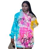 Street fashion printed hooded sweater dress MTY6392