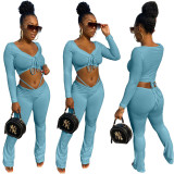 Sexy butt lifting solid color loose tie long sleeve 5-color two-piece suit ALS220