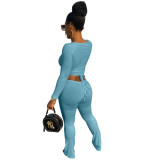 Sexy butt lifting solid color loose tie long sleeve 5-color two-piece suit ALS220