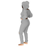 Ladies Falling Shoulder Sleeves Hooded Full Circle Zipper Sweater Set Thickened Sweater Fabric QQM4128