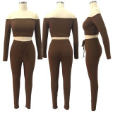 Womens solid color threaded one-shoulder trousers two-piece suit, high crater strip QQM4105