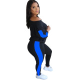 Large size Womens solid color stitching fashion sports and leisure reflective strip suit YFS3585