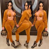 Hooded sweater gold velvet coat pants suit Womens three-piece suit CYF3706