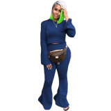 Plus size casual Womens fashion solid color one-piece cap flared pants two-piece suit YFS7252