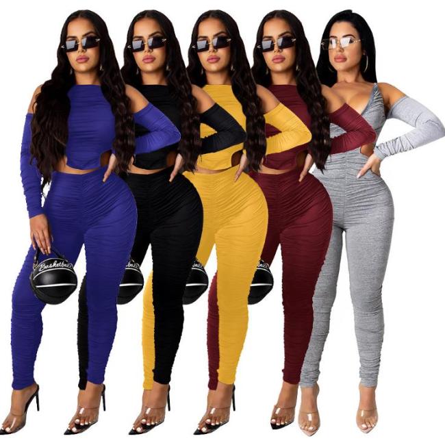 Fashion casual pleated solid color reversible jumpsuit W8337