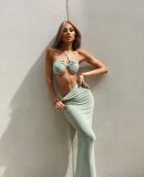 Womens sexy fashion three ways to wear hanging neck tube top dress two-piece suit SUM2521A