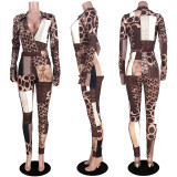 Sexy Womens nightclub clothing geometric print split horn sleeve two-piece suit GL6309