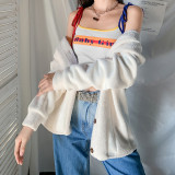 Womens fashion contrast color lace-up slim letter print short vest K20B08958