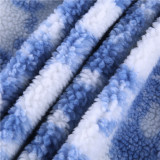 Fashion blue sky and white cloud print lamb wool cardigan sweater top HC6783W0I