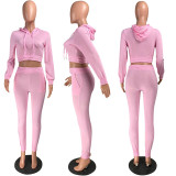 Nightclub Pure Color Casual Fashion Hooded Suit Two Piece Set YL8042