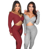 Ladies Twisted Top Pants Sweater Set Two Piece Set MA6610-2