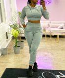 Nightclub Pure Color Casual Fashion Hooded Suit Two Piece Set YL8042
