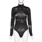Long-sleeved high-neck fashion print sexy tight bottoming bodysuit P1736262