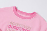 Ladies' Letter Embroidered Drawstring Waist Round Neck Sweatshirt K20E08673