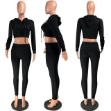 Nightclub Pure Color Casual Fashion Hooded Suit Two Piece Set YL8042