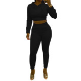 Nightclub Pure Color Casual Fashion Hooded Suit Two Piece Set YL8042