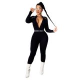 Long sleeve jumpsuit with webbing zipper CY1286