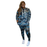 Camouflage printed knitted fashion casual suit plus size two-piece Womens suit OSS20935