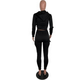 Womens solid color stitching suit personalized zipper sports sweater two-piece suit R3120