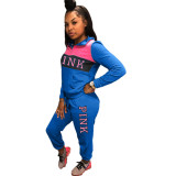 Womens fashion color block stitching letter sports suit C3034