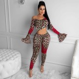 Cute sexy leopard print flared sleeve two-piece suit MTY6329