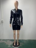 Fashion mirror four-way stretch leather dress ML7398