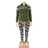 Camouflage printed knitted fashion casual two-piece suit plus size Womens suit OSS20895