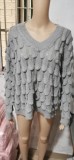 Sweater Three-dimensional knitted feather hollow V-neck long-sleeved sweater women BLH5318