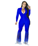 Fashion solid color fringed trousers jumpsuit ML7391