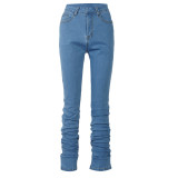 Fashion new high waist tight-fitting all-match casual denim pile pants A20566P