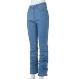 Fashion new high waist tight-fitting all-match casual denim pile pants A20566P