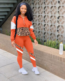Womens sexy casual fashion all-match leopard print stitching sports style two-piece suit YZL814