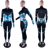 Womens fashion casual character wild camouflage collocation sports style two-piece suit YZL819