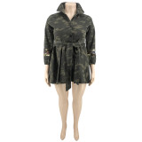 Jacket woven camouflage and sequin umbrella skirt with belt OSS19456