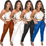 Stretch rope pure color high-density simulation silk trousers BN128