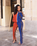 Womens autumn and winter popular color contrast leopard strapless fashion two-piece suit LSN776