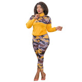 Camouflage printed knitted fashion casual two-piece suit plus size Womens suit OSS20895