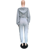 Cotton solid color hooded tassel home casual suit BN126