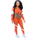 Womens sexy casual fashion all-match leopard print stitching sports style two-piece suit YZL814