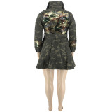 Jacket woven camouflage and sequin umbrella skirt with belt OSS19456