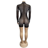 s hot drilling mesh sexy long-sleeved jumpsuit XZ3243