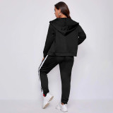 Plus size s autumn and winter fashion casual stitching sports hooded zipper jacket trousers suit SN2125
