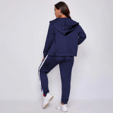 Plus size s autumn and winter fashion casual stitching sports hooded zipper jacket trousers suit SN2125