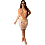 Sequin sling tassel A-line dress nightclub high-end sexy bare chest CCY8218B