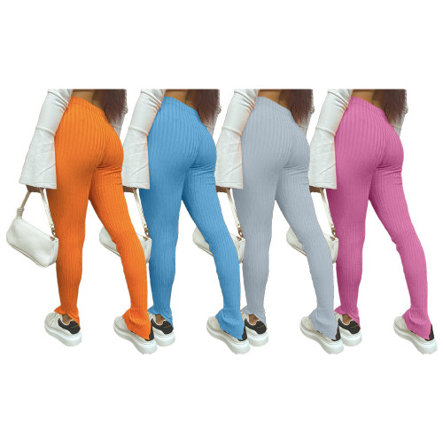 Winter Womens mid-waist slim-fit split-fitting sexy cotton pants H1560