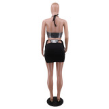 Sexy nightclub style vest + short skirt two-piece Womens clothing YFS8796